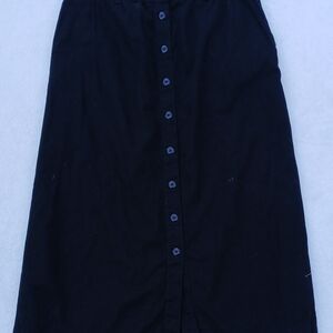 Serengeti Womens M Black Button A-line Midi Twill Skirt Pockets Grunge Goth Y2K